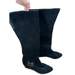 Calvin Klein Elly Black Suede Tall Wedge Boots